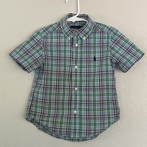 Ralph Lauren Toddler Boys Blue/Purple/Green Plaid Button Down S/S Size 3T